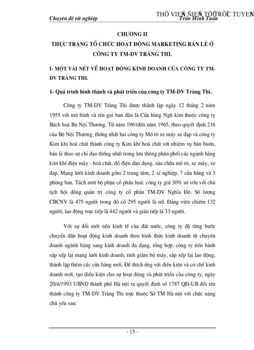 image for page Một số giải pháp marketing nhằm hoàn thiện và nâng cao mức độ thỏa mãn khách hàng của Công ty TM DV Tràng Thi