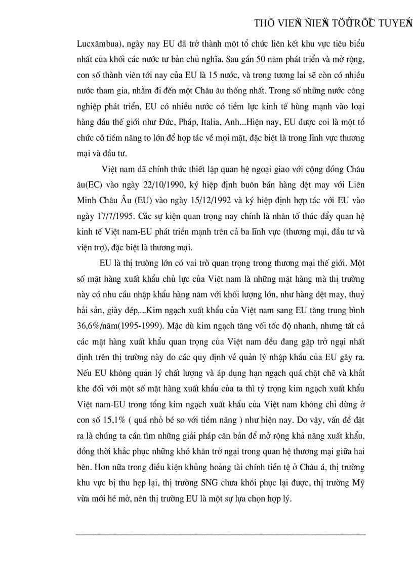 Tự do hóa trong EU và khả năng thâm nhập thị trường EU của hàng hoá Việt Nam