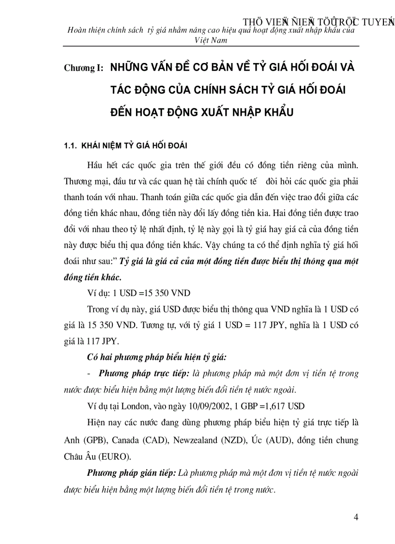 Hoàn thiện chính sách tỷ giá nhằm nâng cao hiệu quả hoạt động xuất nhập khẩu của Việt Nam
