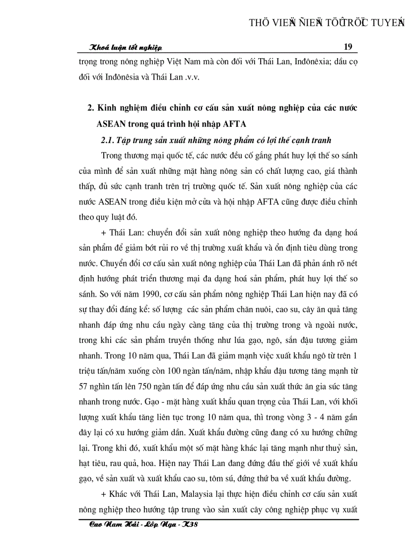 image for page Một số giải pháp điều chỉnh cơ cấu sản xuất nông nghiệp của Việt Nam trong quá trình hội nhập khu vực mậu dịch tự do ASEAN AFTA