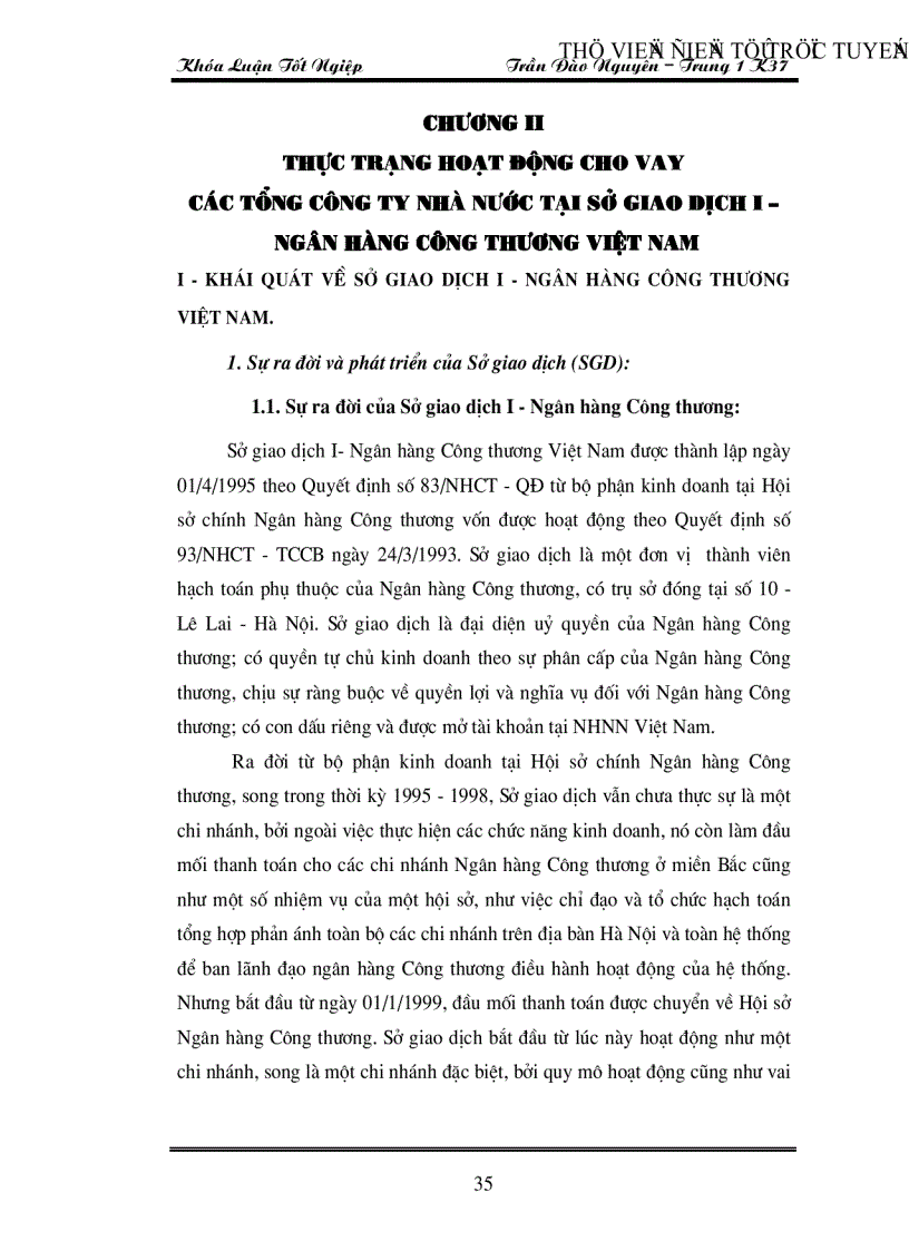 image for page Giải pháp nhằm mở rộng hoạt động cho vay các Tổng Công Ty Nhà nước tại Sở giao dịch I Ngân hàng Công thương Việt Nam