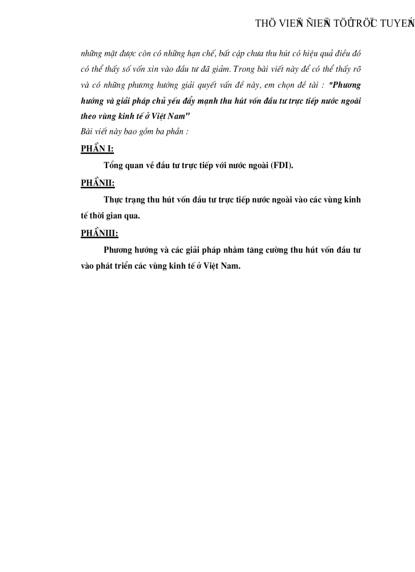 Phương hướng và giải pháp chủ yếu đẩy mạnh thu hút vốn đầu tư trực tiếp nước ngoài theo vùng kinh tế ở Việt Nam