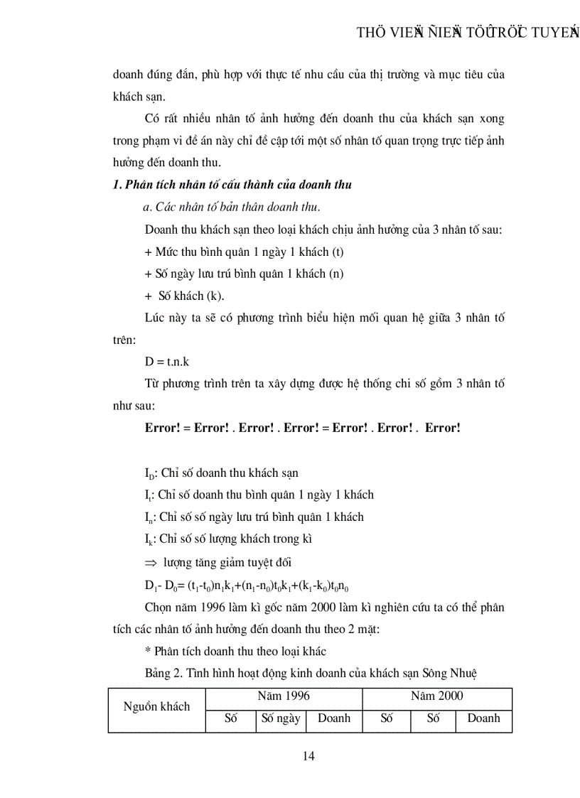 image for page Phương pháp chỉ số thống kê và vận dụng phân tích biến động tổng doanh thu của khách sạn Sông Nhuệ thời kỳ 1996 2000