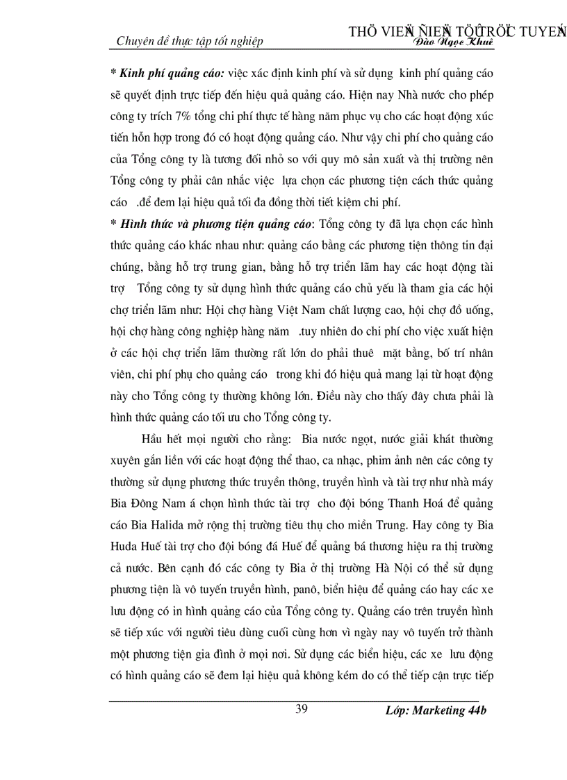 image for page Hoàn thiện chiến lược quảng cáo của Tổng công ty Bia Rượu Nước giải Khát Hà Nội