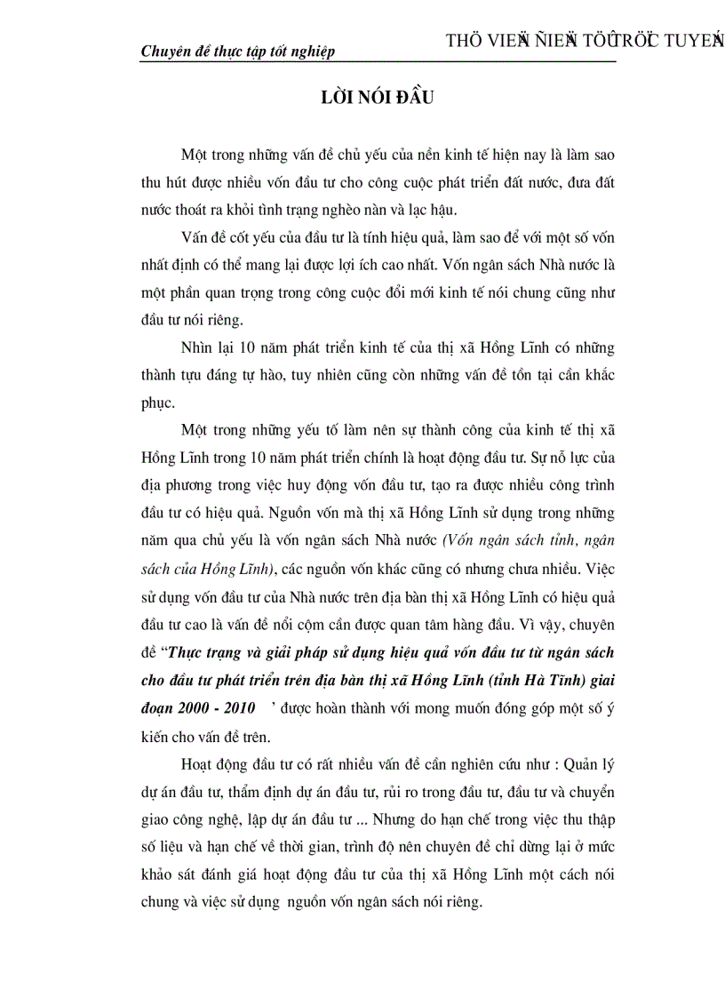 image for page Thực trạng và giải pháp sử dụng hiệu quả vốn đầu tư từ ngân sách cho đầu tư phát triển trên địa bàn thị xã Hồng Lĩnh tỉnh Hà Tĩnh giai đoạn 2000 2010