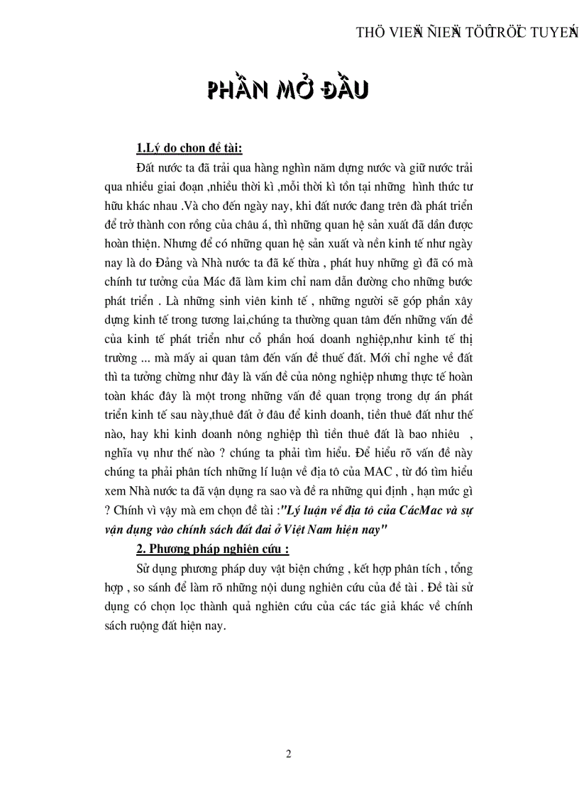 image for page Lý luận về địa tô của CácMac và sự vận dụng vào chính sách đất đai ở Việt Nam hiện nay