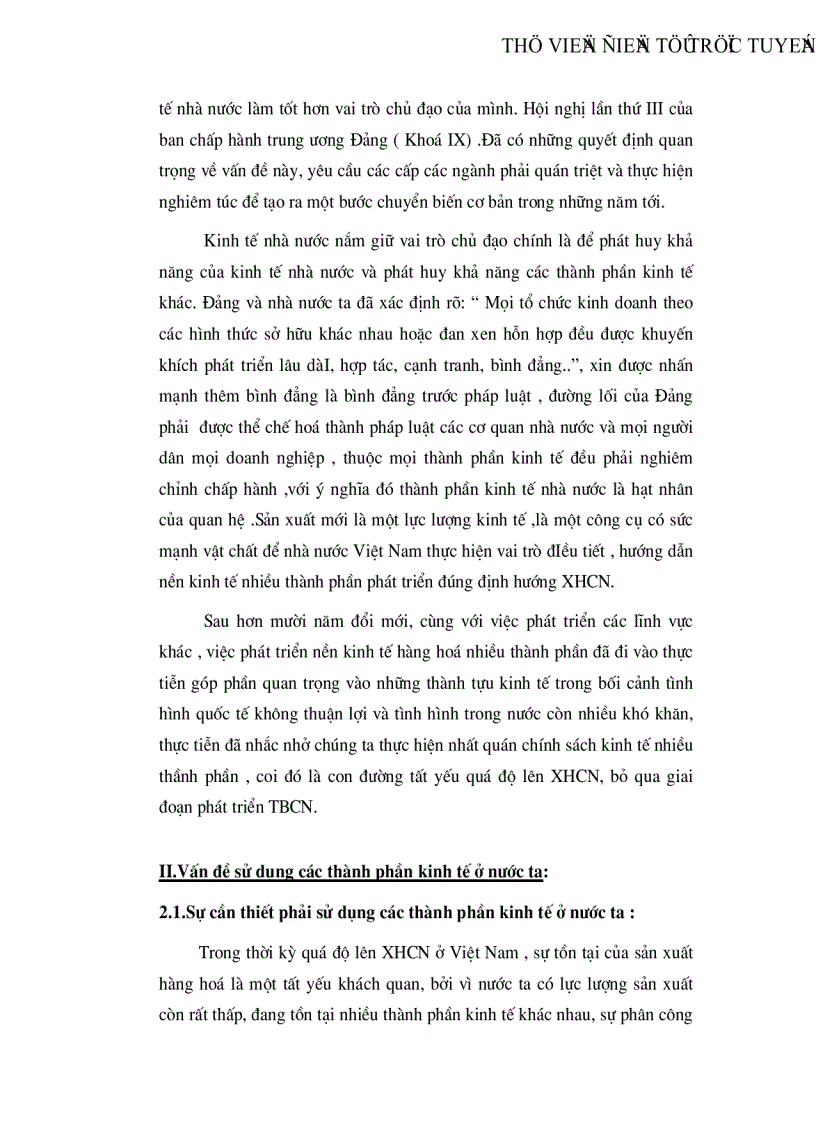 image for page Phân tích cơ cấu kinh tế nhiều thành phần ở nước ta mà đại hội Đảng IX đã nêu và ích lợi của việc sử dụng nó vào việc phát triển KT XH ở trong thời kỳ quá độ lên CNXH ở