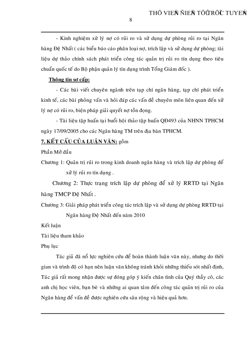 image for page Trích lập và sử dụng dự phòng để xử lý rủi ro tín dụng trong hoạt động kinh doanh của ngân hàng TMCP Đệ Nhất