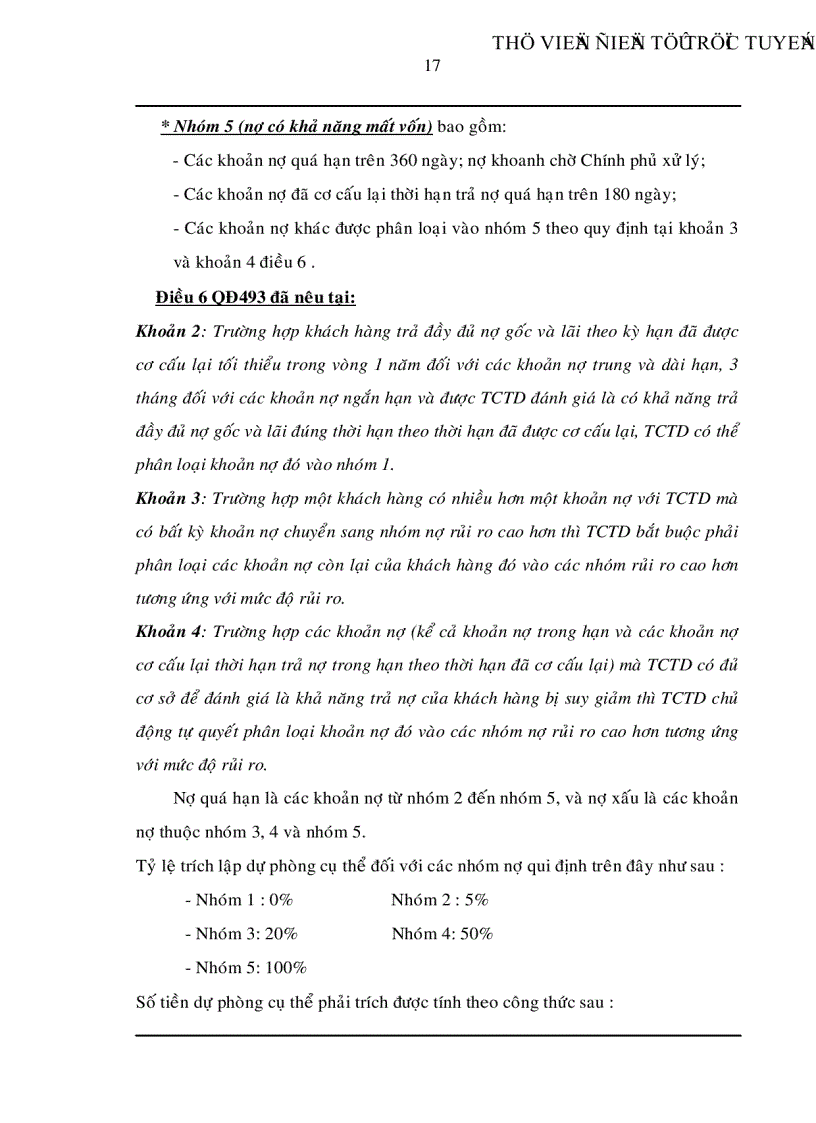image for page Trích lập và sử dụng dự phòng để xử lý rủi ro tín dụng trong hoạt động kinh doanh của ngân hàng TMCP Đệ Nhất