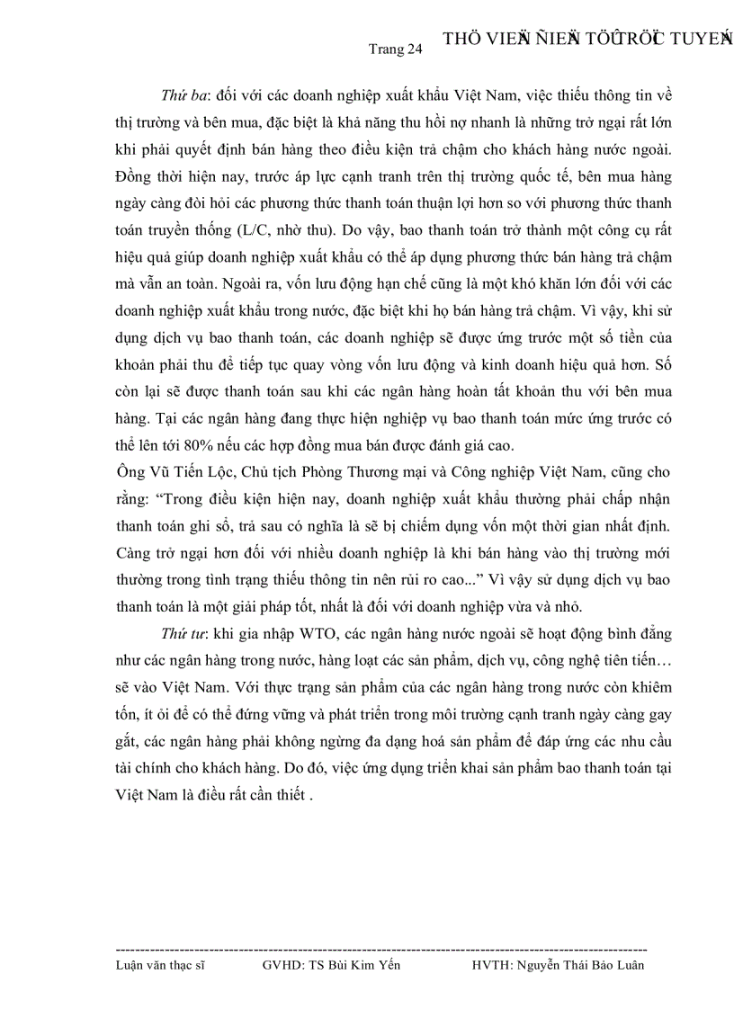 image for page Tình hình thực hiện bao thanh toán tại Việt Nam và một số giải pháp để đưa sản phẩm bao thanh toán vào ứng dụng taị Ngân hàng Đầu tư và phát triển Việt Nam