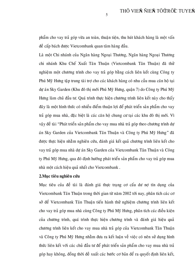 image for page Phát triển sản phẩm cho vay mua nhà trả góp theo chương trình dự án Sky Garden của Vietcombank Tân Thuận và Công ty Phú Mỹ Hưng