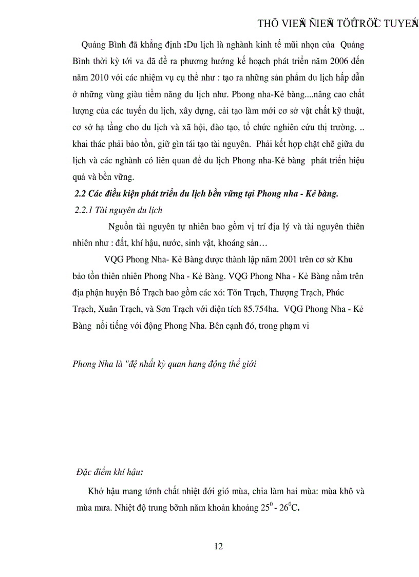 image for page Cơ sở lý luận thực trạng và giải pháp về phát triển kinh doanh du lịch bền vững trên địa bàn Vườn quốc gia Phong Nha Kẻ Bàng