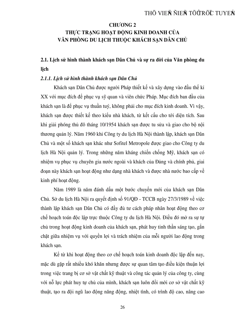 image for page Thực trạng và giải pháp hoàn thiện cơ cấu tổ chức của văn phòng du lịch thuộc Khách sạn Dân Chủ nhằm nâng cao hiệu quả kinh doanh