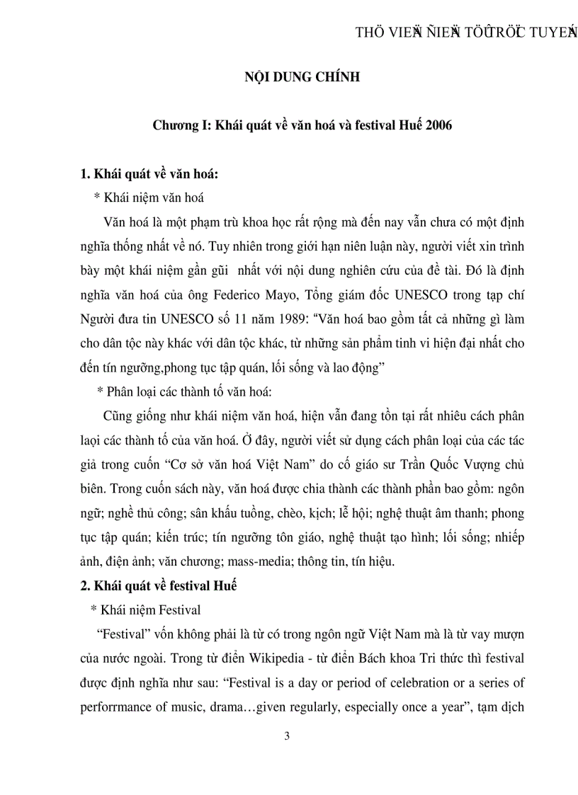 Khai thác các giá trị văn hóa Việt Nam qua FESTIVAL Huế 2006 và tác động của nó đến hoạt động du lịch