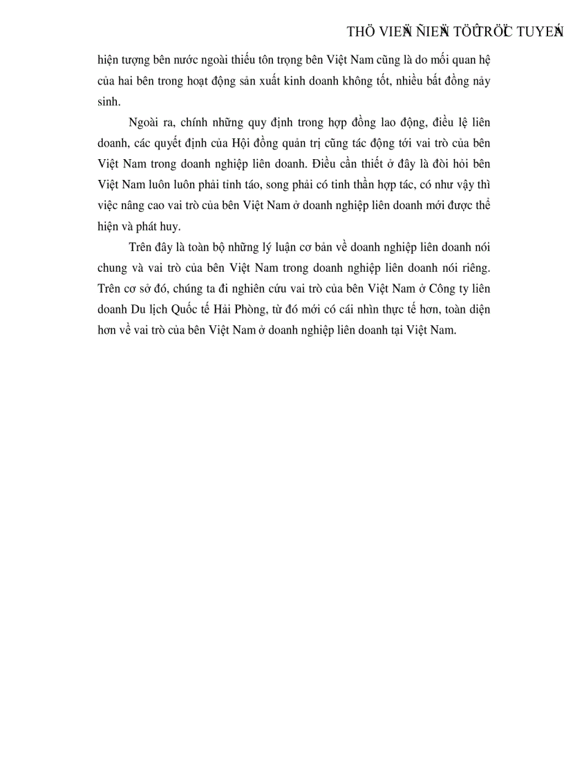 image for page Vai trò của Bên Việt Nam ở công ty Liên doanh du lịch Quốc tế Hải Phòng thực trạng bài học và giải pháp