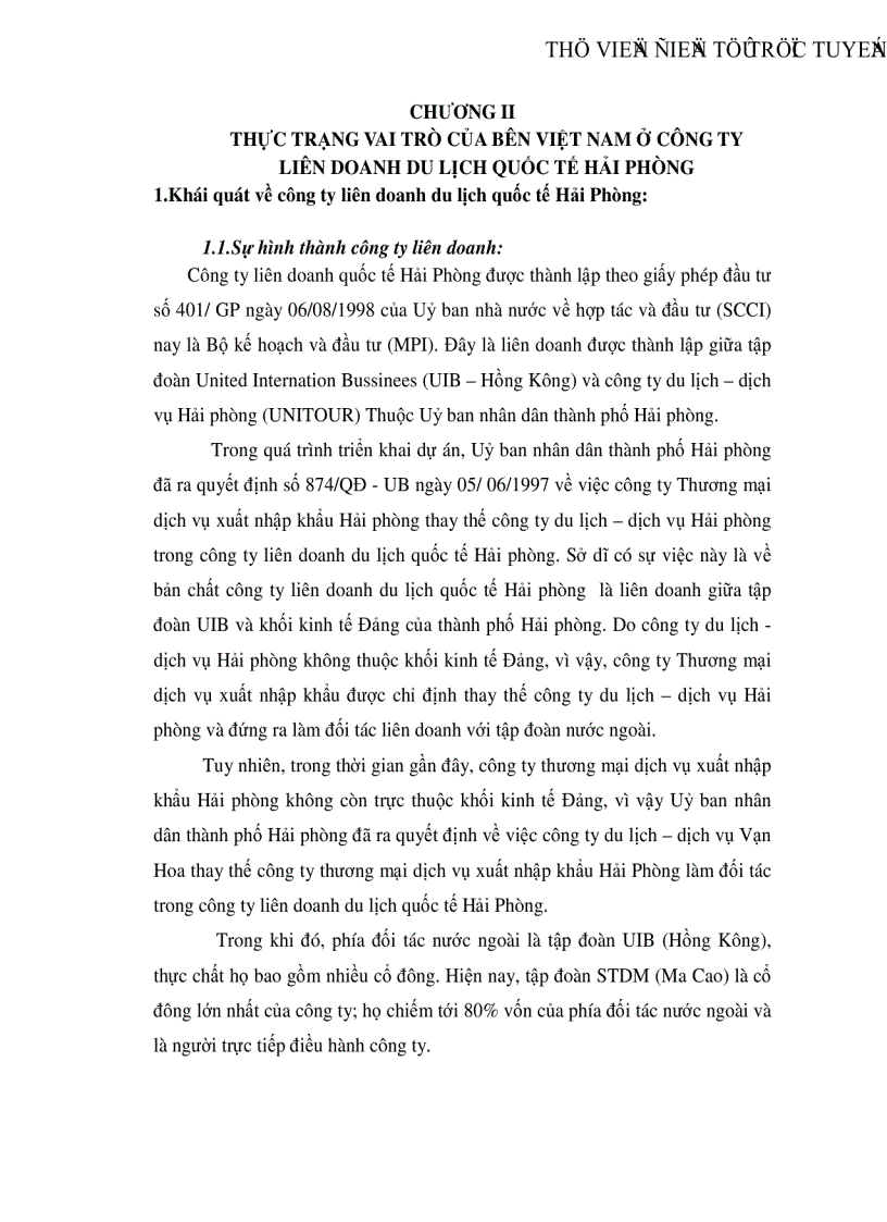 image for page Vai trò của Bên Việt Nam ở công ty Liên doanh du lịch Quốc tế Hải Phòng thực trạng bài học và giải pháp