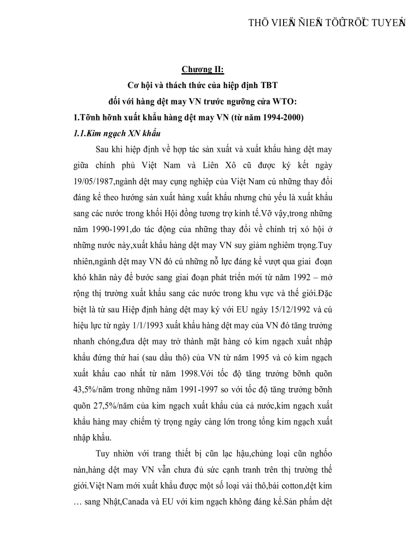 image for page Hiệp định rào cản kỹ thuật thách thức đối với hàng dệt may Việt Nam trước ngưỡng cửa gia nhập WTO