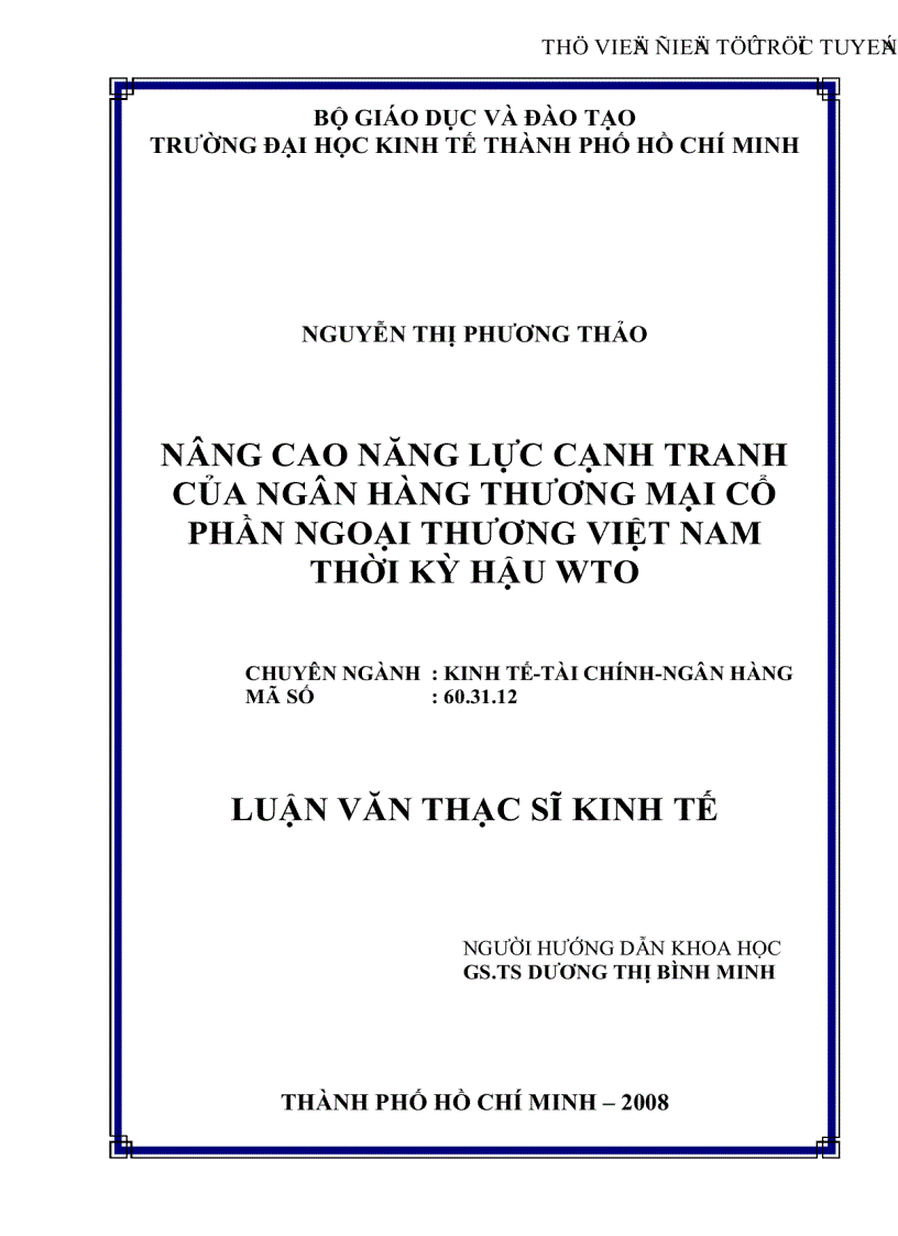 Nâng cao năng lực cạnh tranh của Ngân hàng thương mại cổ phần Ngoại thương Việt Nam thời kỳ hậu WTO