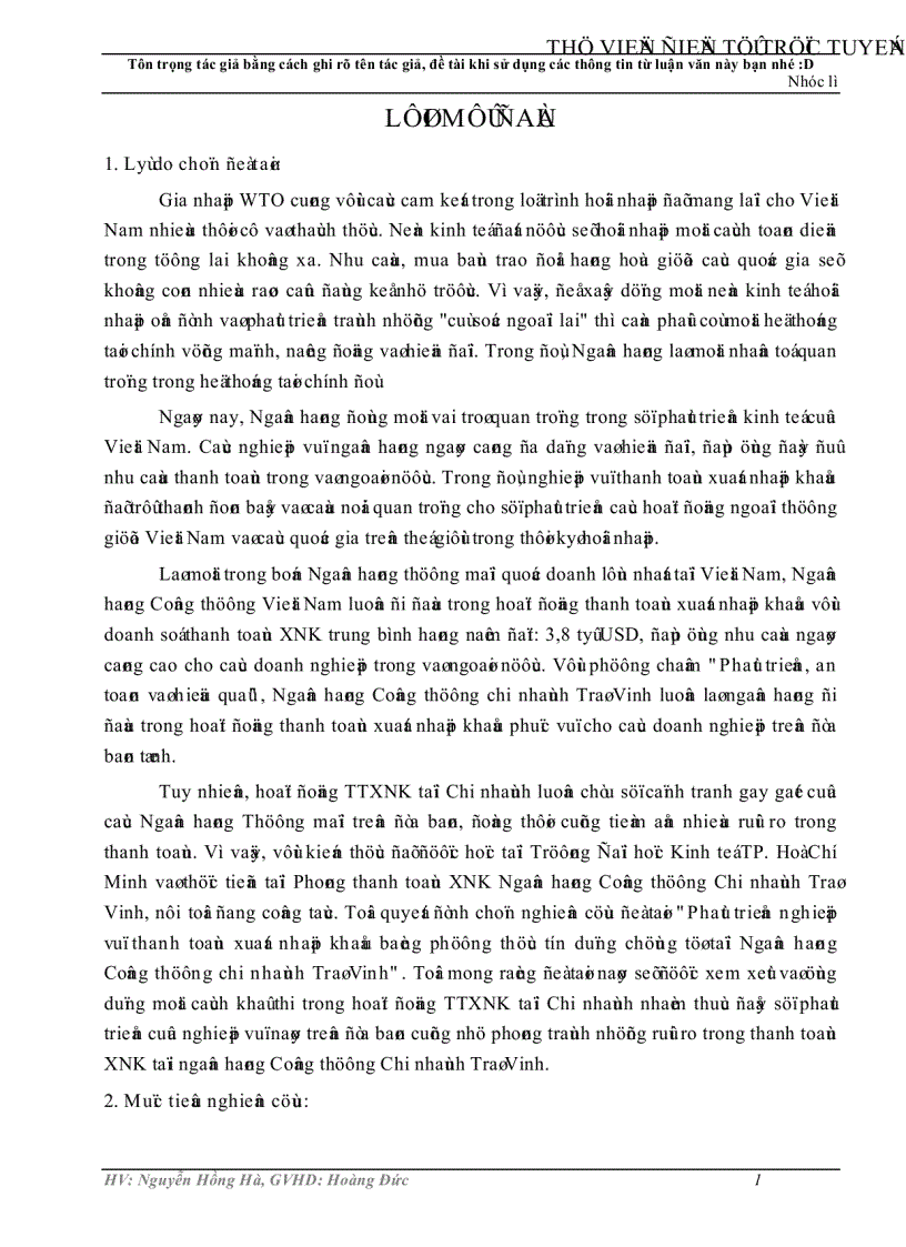 image for page Phát triển nghiệp vụ thanh toán xuất nhập khẩu bằng phương thức tín dụng chứng từ tại Ngân hàng Công thương chi nhánh Trà Vinh