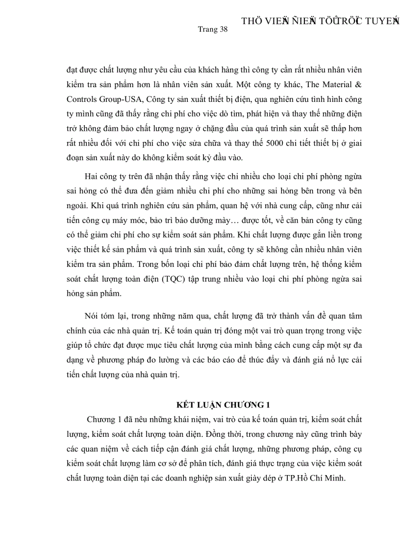 image for page Vận dụng kế toán quản trị vào việc kiểm soát chất lượng toàn diện tại các doanh nghiệp sản xuất giày dép ở thành phố Hồ Chí Minh