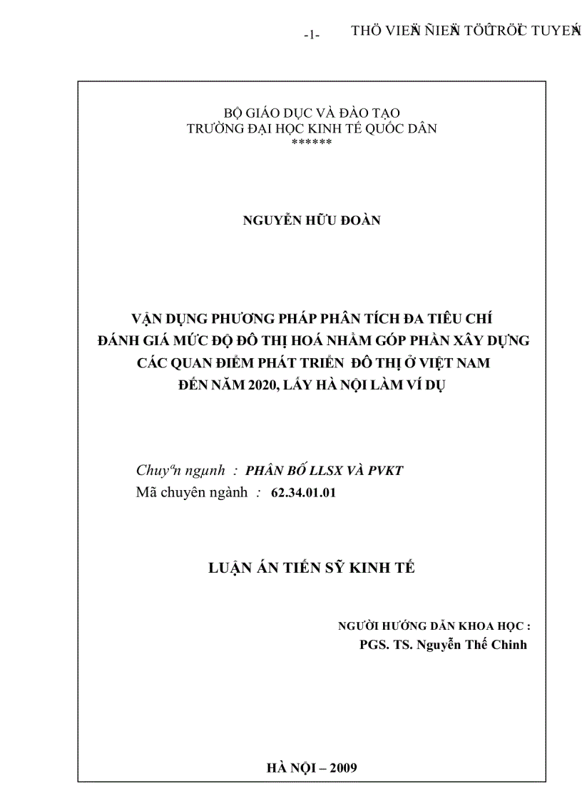 image for page Vận dụng phương pháp phân tích đa tiêu chí đánh giá mức độ đô thị hoá nhằm góp phần xây dựng các quan điểm phát triển đô thị ở Việt Nam đến năm 2020 lấy Hà Nội làm ví dụ