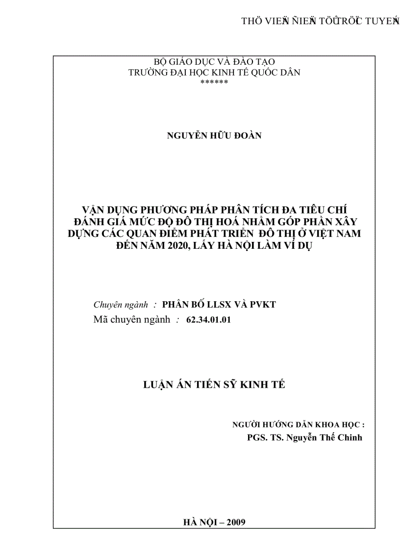image for page Vận dụng phương pháp phân tích đa tiêu chí đánh giá mức độ đô thị hoá nhằm góp phần xây dựng các quan điểm phát triển đô thị ở Việt Nam đến năm 2020 lấy Hà Nội làm ví dụ