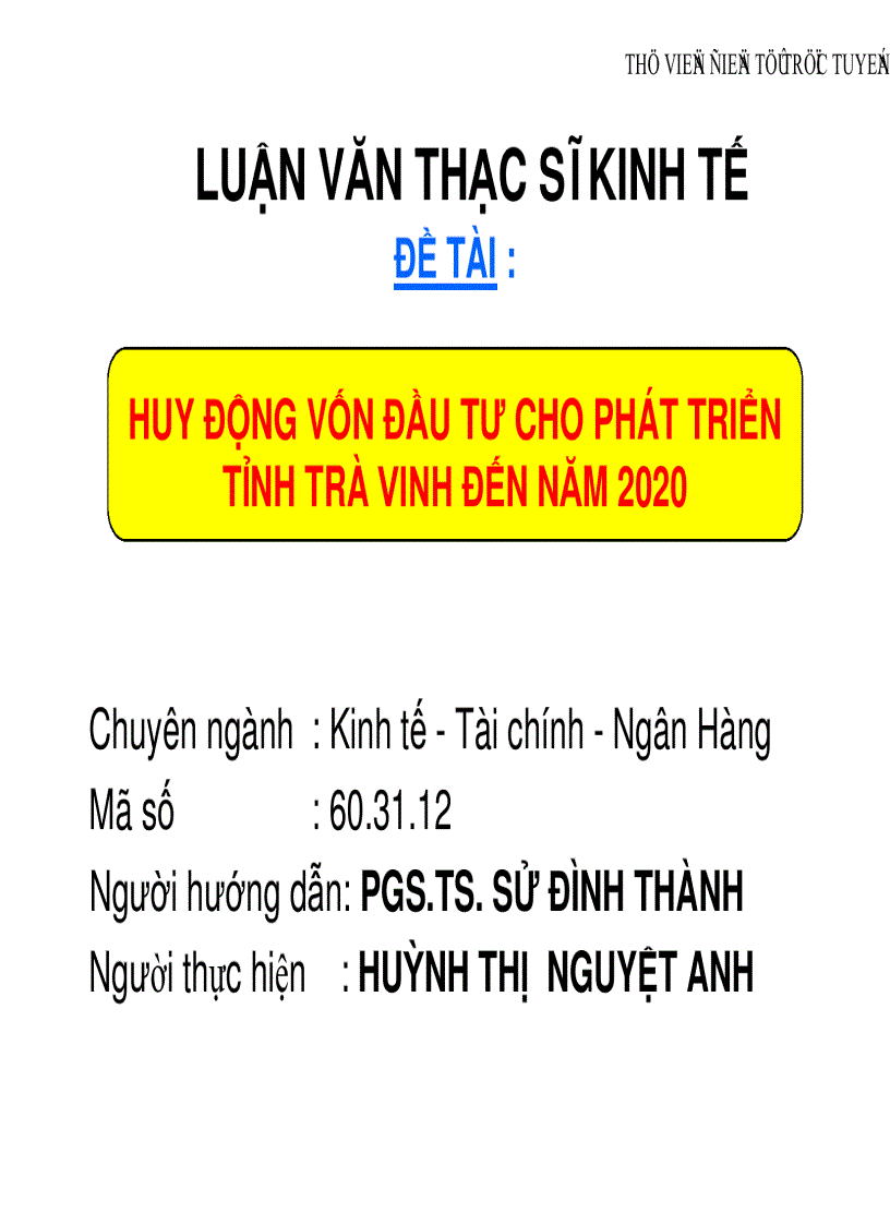 image for page Huy động vốn đầu tư cho phát triển Trà Vinh đến năm 2020