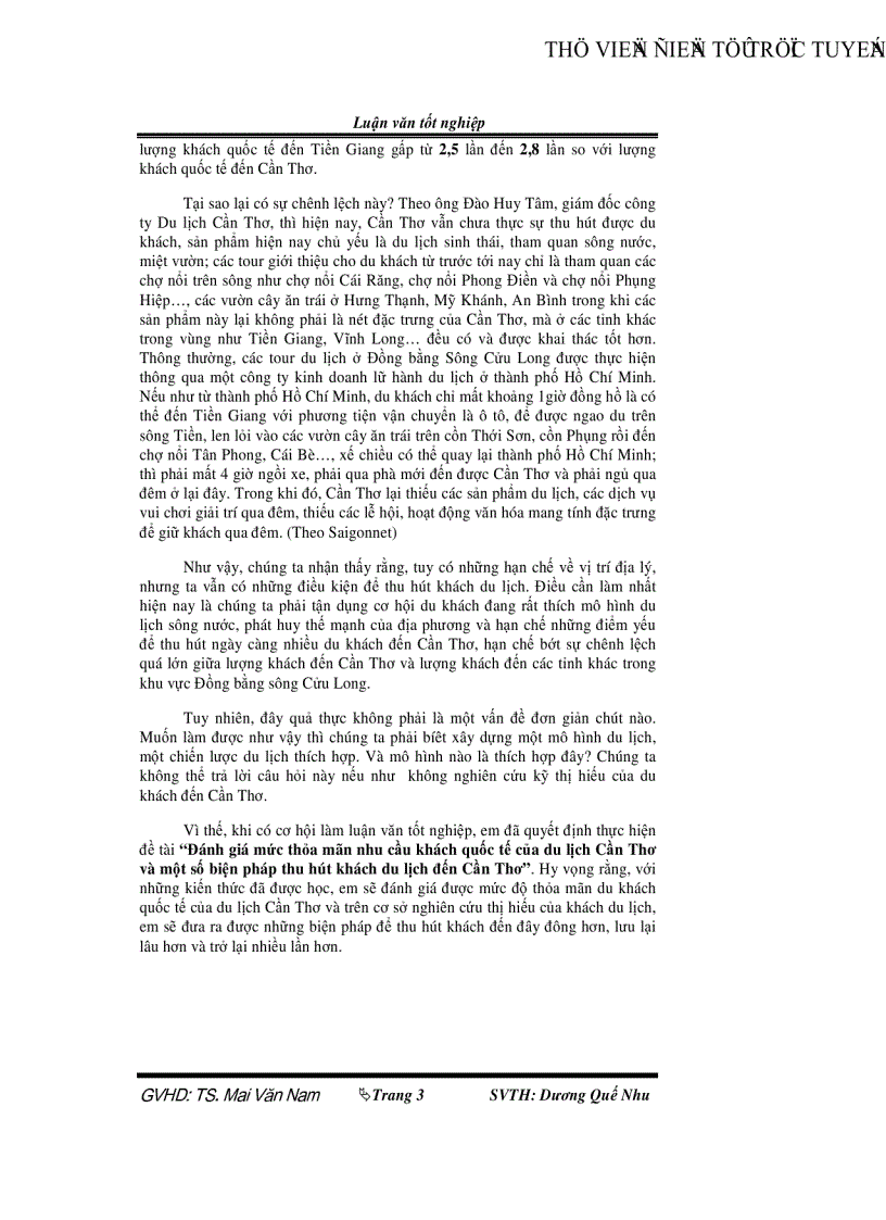image for page Đánh giá mức thỏa mãn nhu cầu khách quốc tế của du lịch Cần Thơ và một số biện pháp thu hút khách du lịch đến Cần Thơ