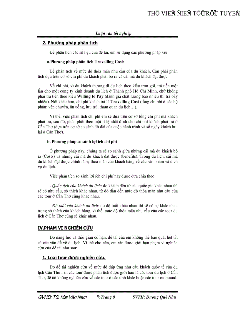 image for page Đánh giá mức thỏa mãn nhu cầu khách quốc tế của du lịch Cần Thơ và một số biện pháp thu hút khách du lịch đến Cần Thơ