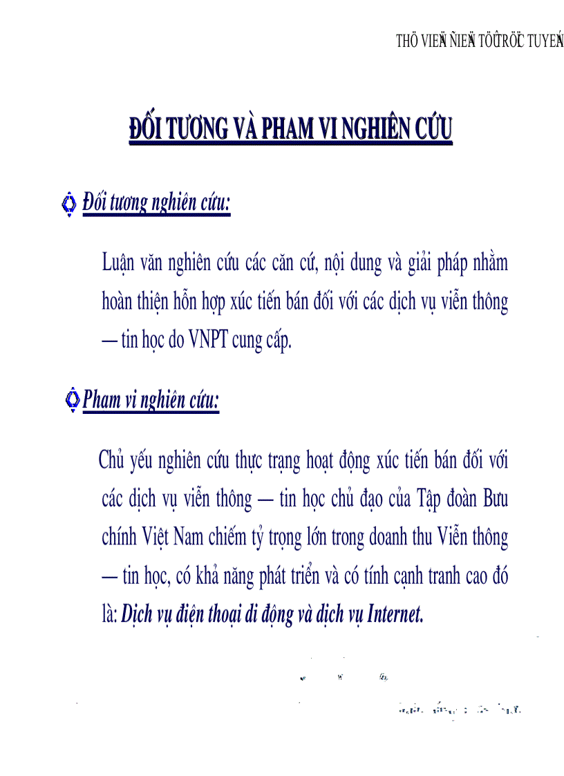 image for page Nghiên cứu đề xuất giải pháp nhằm hoàn thiện hoạt động xúc tiến bán đối với các dịch vụ viễn thông tin học của tập đoàn bưu chính viễn thông việt nam
