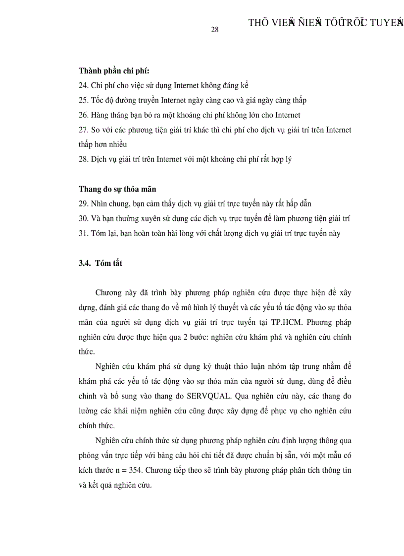 image for page Đo lường chất lượng sịch vụ và chi phí tác động đến sự thỏa mãn của người sử dụng dịch vụ giải trí trực tuyến tại TP HCM