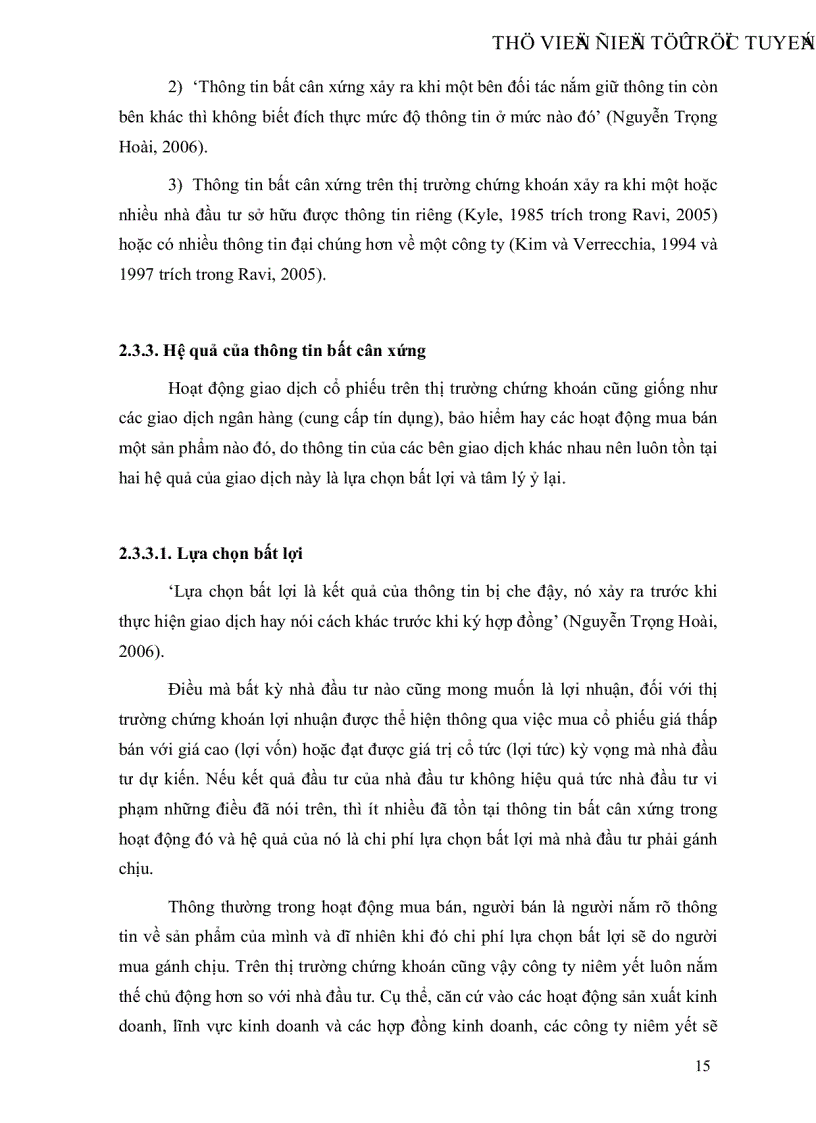 image for page Ảnh hưởng của thông tin bất cân xứng đối với nhà đầu tư trên thị trường chứng khoán Tp HCM