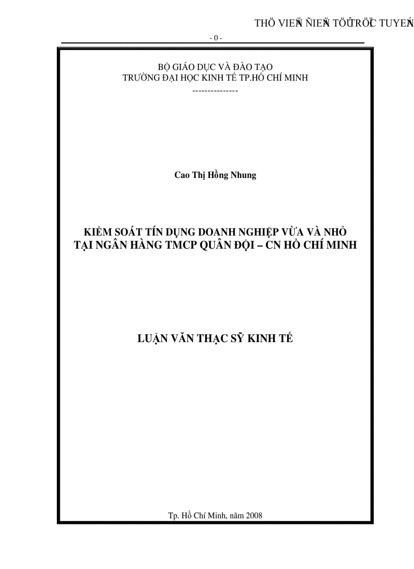 image for page Kiếm soát tín dụng đối với doanh nghiệp vừa và nhỏ tại Ngân hàng TMCP Quân đội CN Hồ Chí Minh