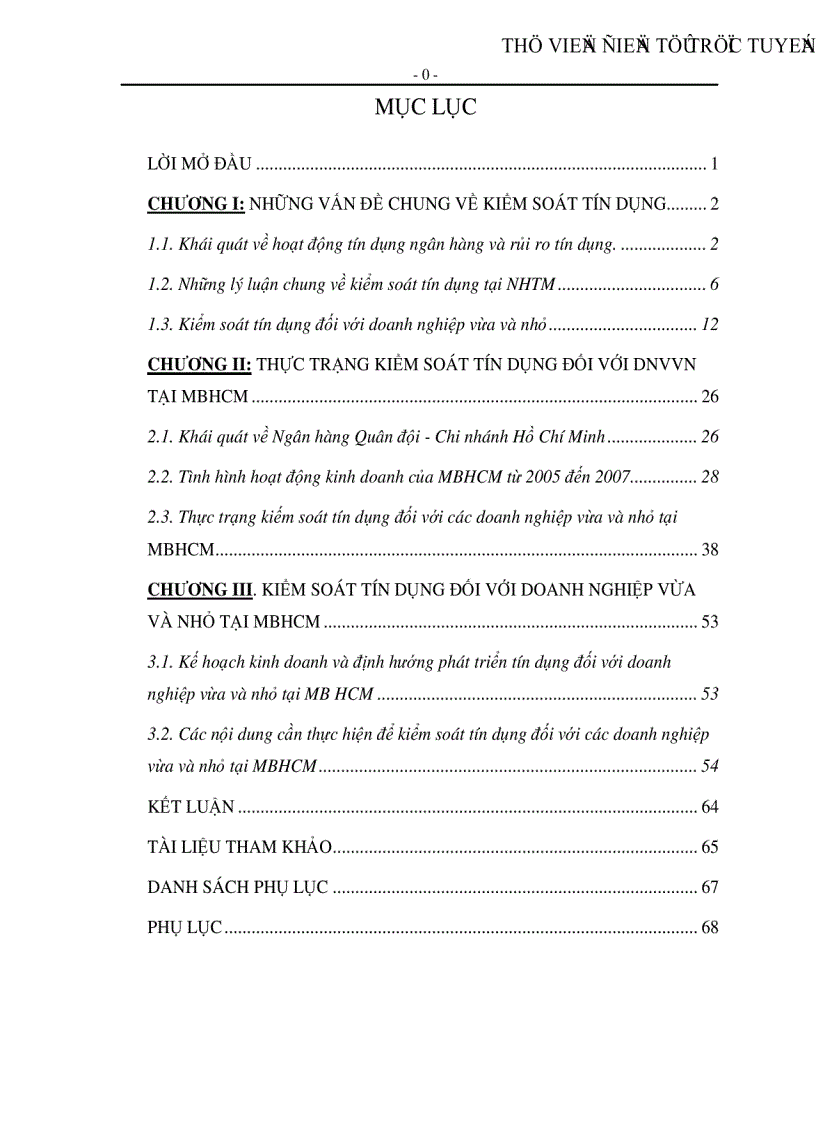 image for page Kiếm soát tín dụng đối với doanh nghiệp vừa và nhỏ tại Ngân hàng TMCP Quân đội CN Hồ Chí Minh