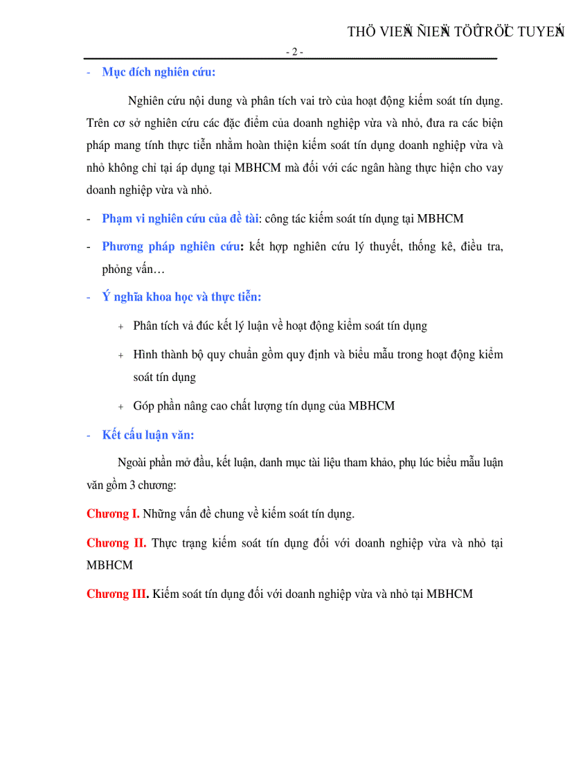 image for page Kiếm soát tín dụng đối với doanh nghiệp vừa và nhỏ tại Ngân hàng TMCP Quân đội CN Hồ Chí Minh