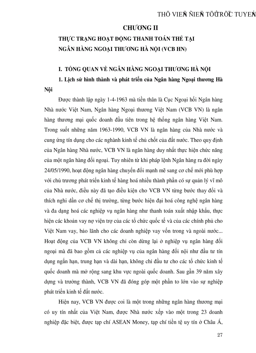 image for page Phát triển hoạt động thanh toán thẻ tại Ngân hàng Ngoại thương Hà Nội