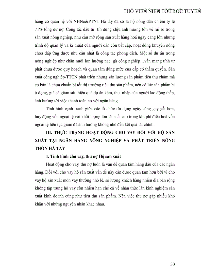 image for page Một số giải pháp nâng cao chất lượng tín dụng hộ sản xuất tại NHNo PTNT Hà Tây