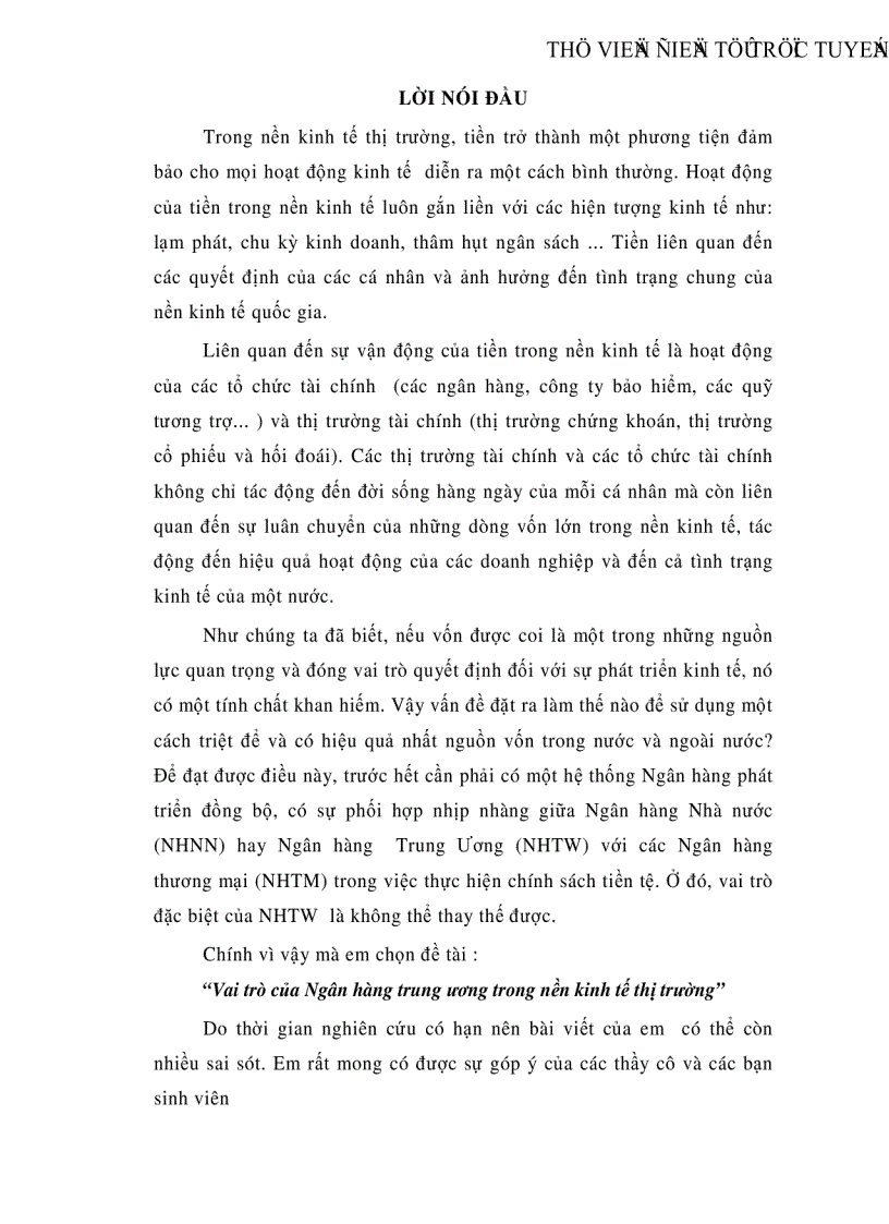 image for page Vai trò của Ngân hàng trung ương trong nền kinh tế thị trường