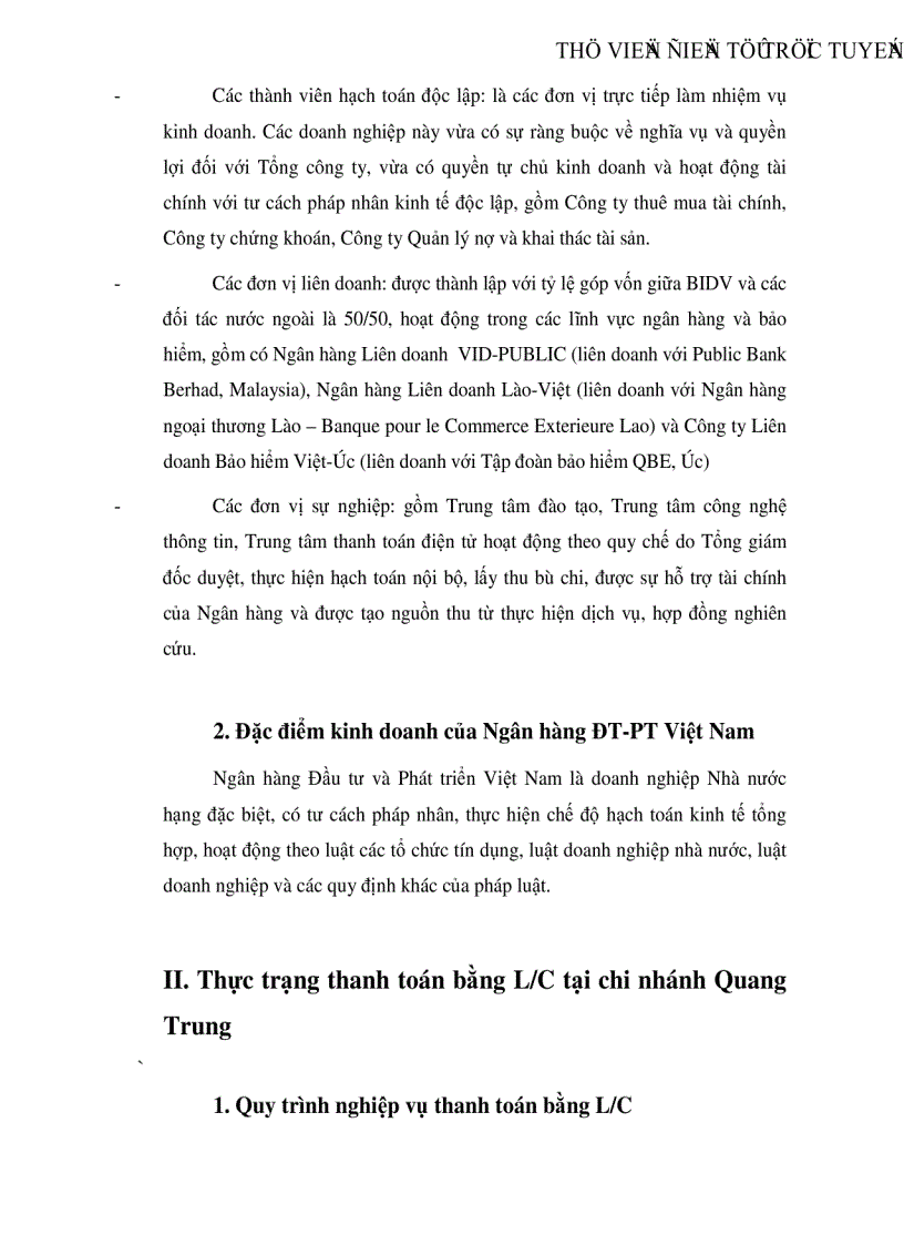 image for page Thực trạng thanh toán bằng L C tại Ngân hàng đầu tư và phát triển Việt Nam chi nhánh Quang Trung