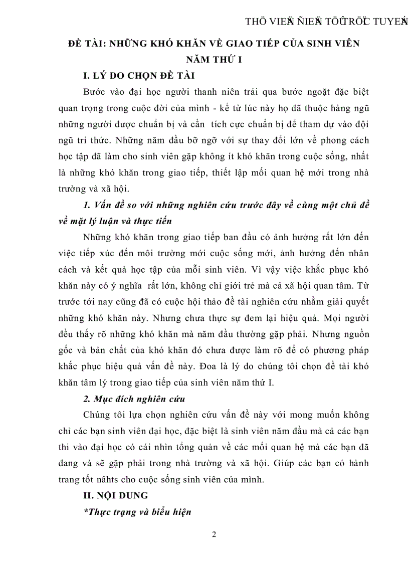 Những khó khăn về giao tiếp của sinh viên năm thứ I