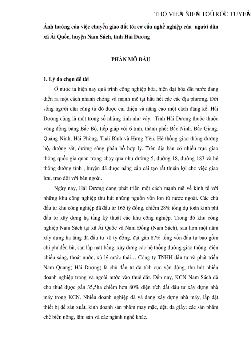 image for page Ảnh hưởng của việc chuyển giao đất tới cơ cấu nghề nghiệp của người dân xã Ái Quốc huyện Nam Sách tỉnh Hải Dương
