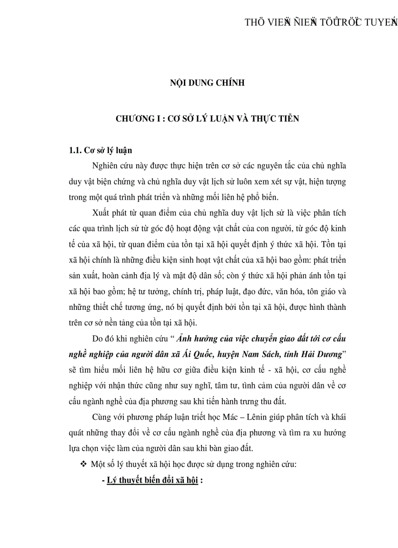 image for page Ảnh hưởng của việc chuyển giao đất tới cơ cấu nghề nghiệp của người dân xã Ái Quốc huyện Nam Sách tỉnh Hải Dương