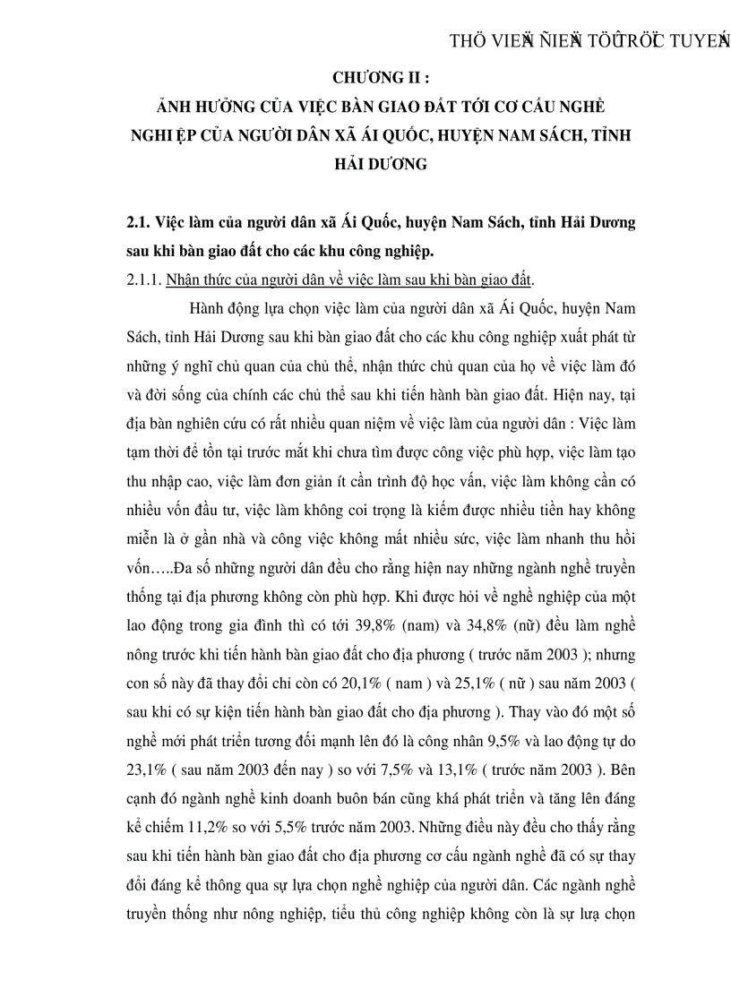 image for page Ảnh hưởng của việc chuyển giao đất tới cơ cấu nghề nghiệp của người dân xã Ái Quốc huyện Nam Sách tỉnh Hải Dương