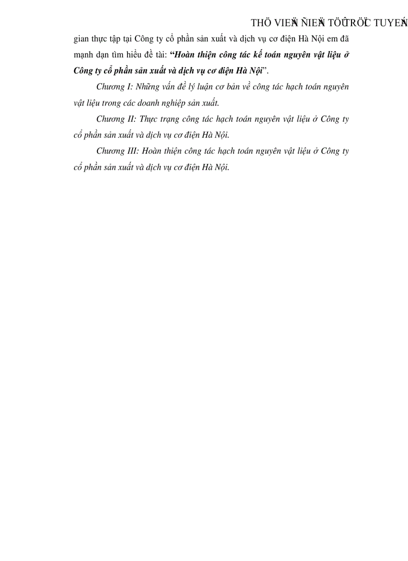 Hoàn thiện công tác kế toán nguyên vật liệu ở Công ty cổ phần sản xuất và dịch vụ cơ điện Hà Nội