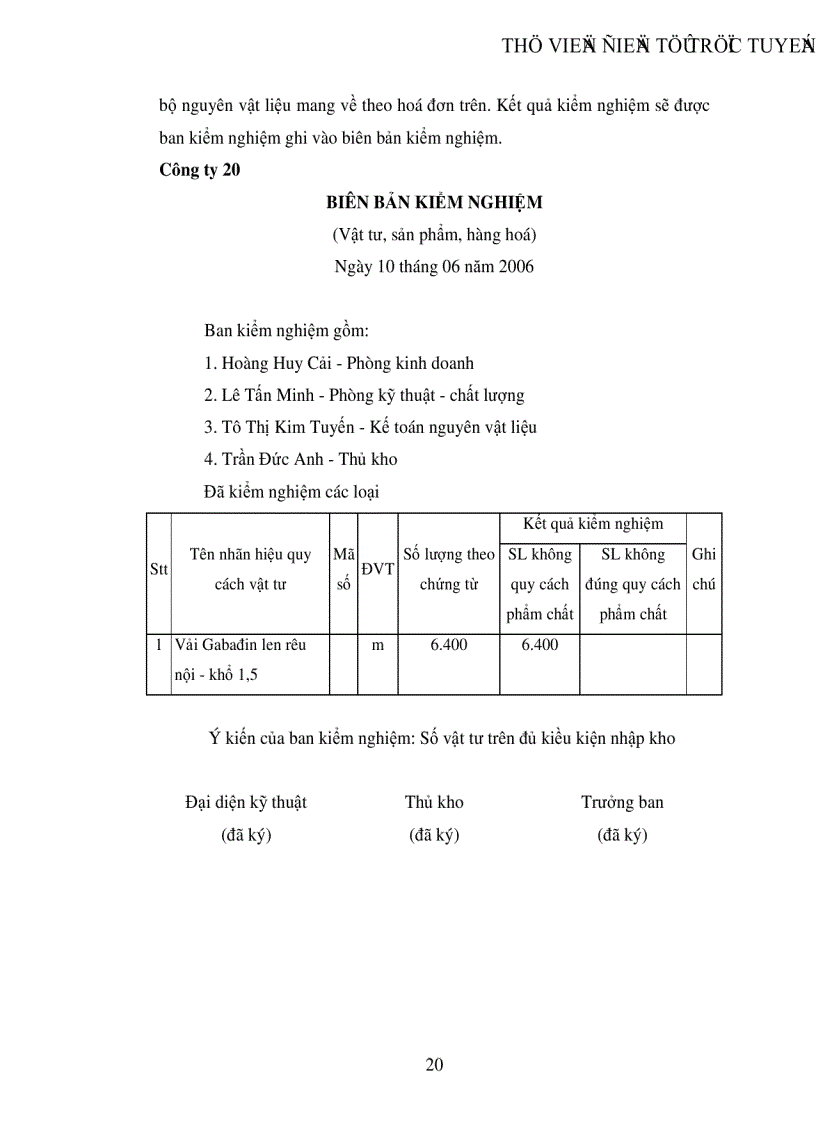 image for page Tổ chức kế toán nguyên vật liệu ở Công ty 20 Tổng cục Hậu cần Bộ Quốc phòng