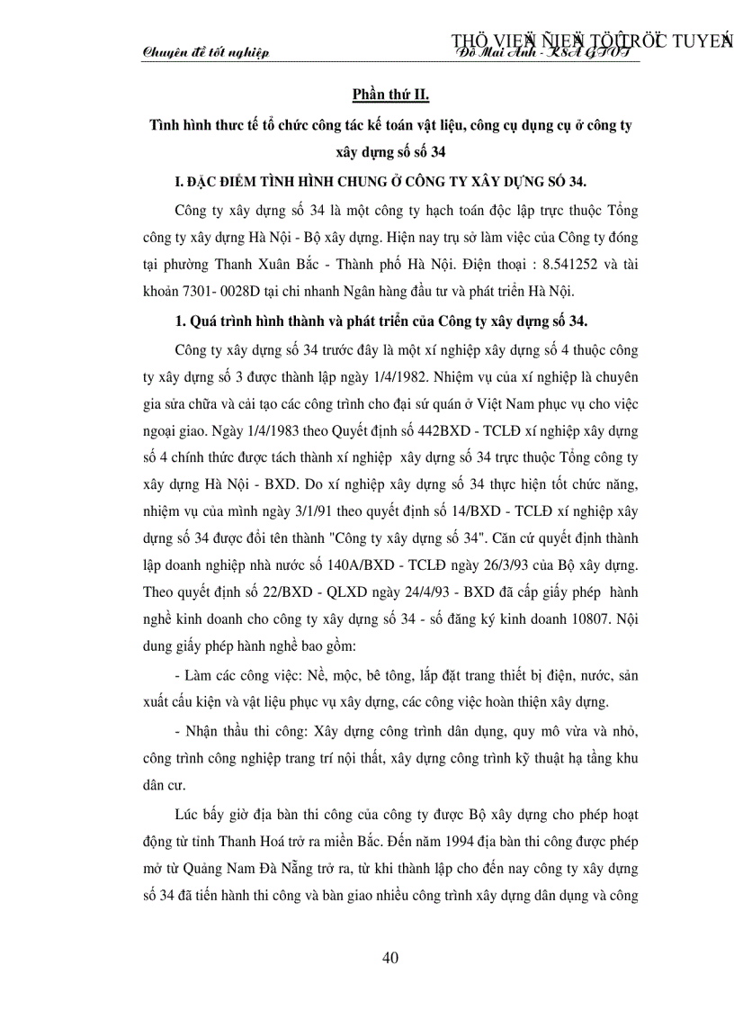 image for page Tổ chức công tác kế toán nguyên vật liệu công cụ dụng cụ ở Công ty xây dựng số 34