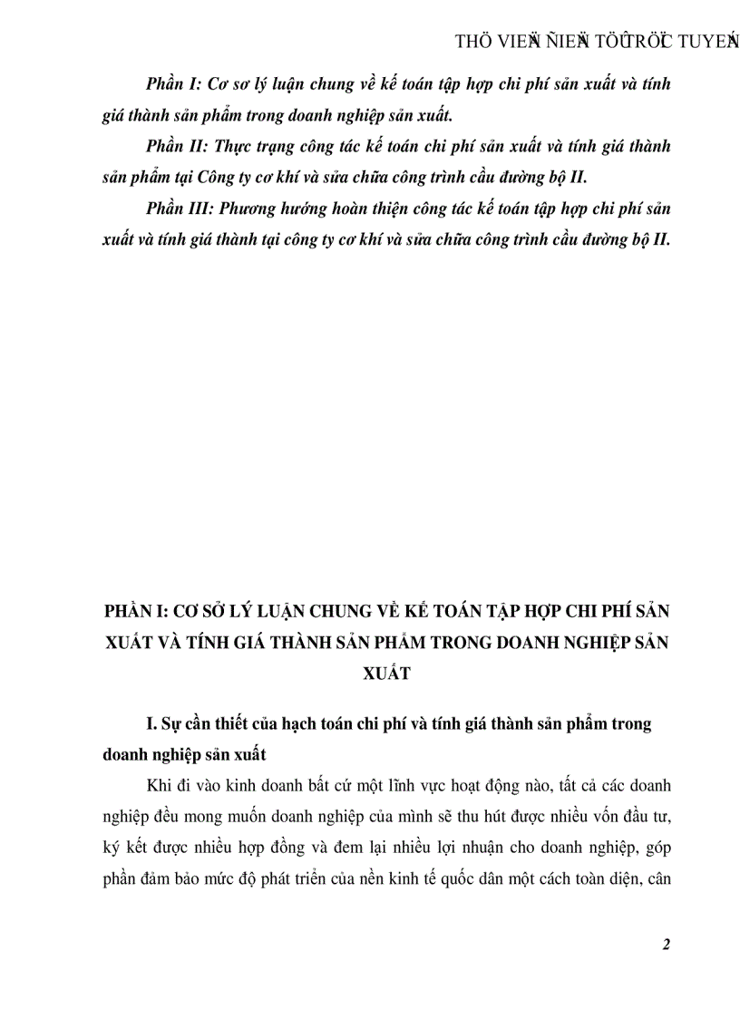 Kế toán chi phí sản xuất và tính giá thành sản phẩm tại Công ty Cơ khí và sửa chữa công trình cầu đường bộ II