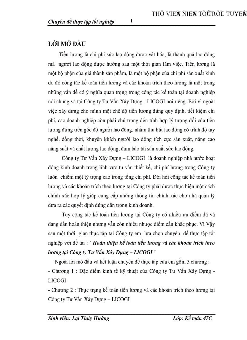 image for page Hoàn thiện kế toán tiền lương và các khoản trích theo lương tại Công ty Tư Vấn Xây Dựng LICOGI