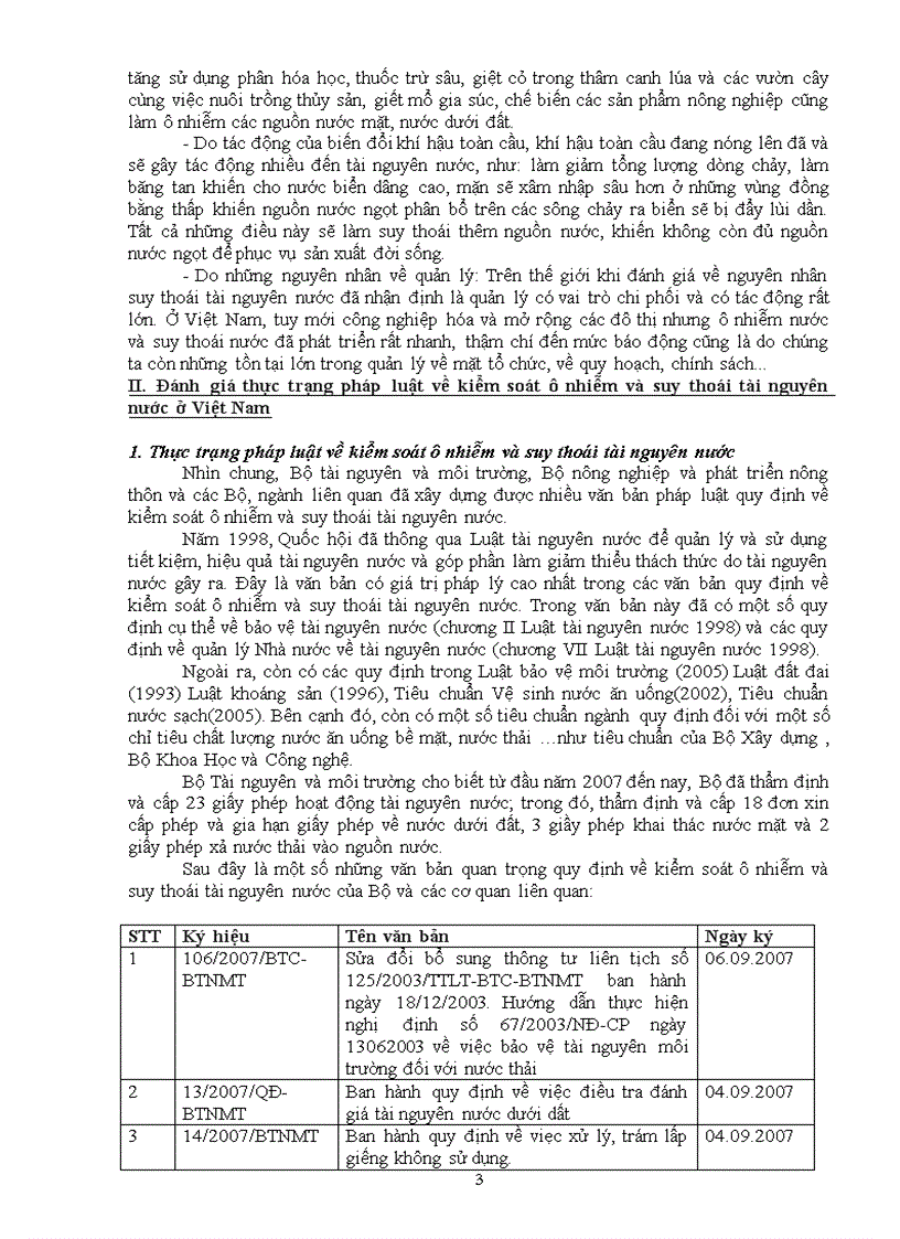 Đánh giá thực trạng pháp luật về kiểm soát ô nhiễm và suy thoái tài nguyên nước ở Việt Nam