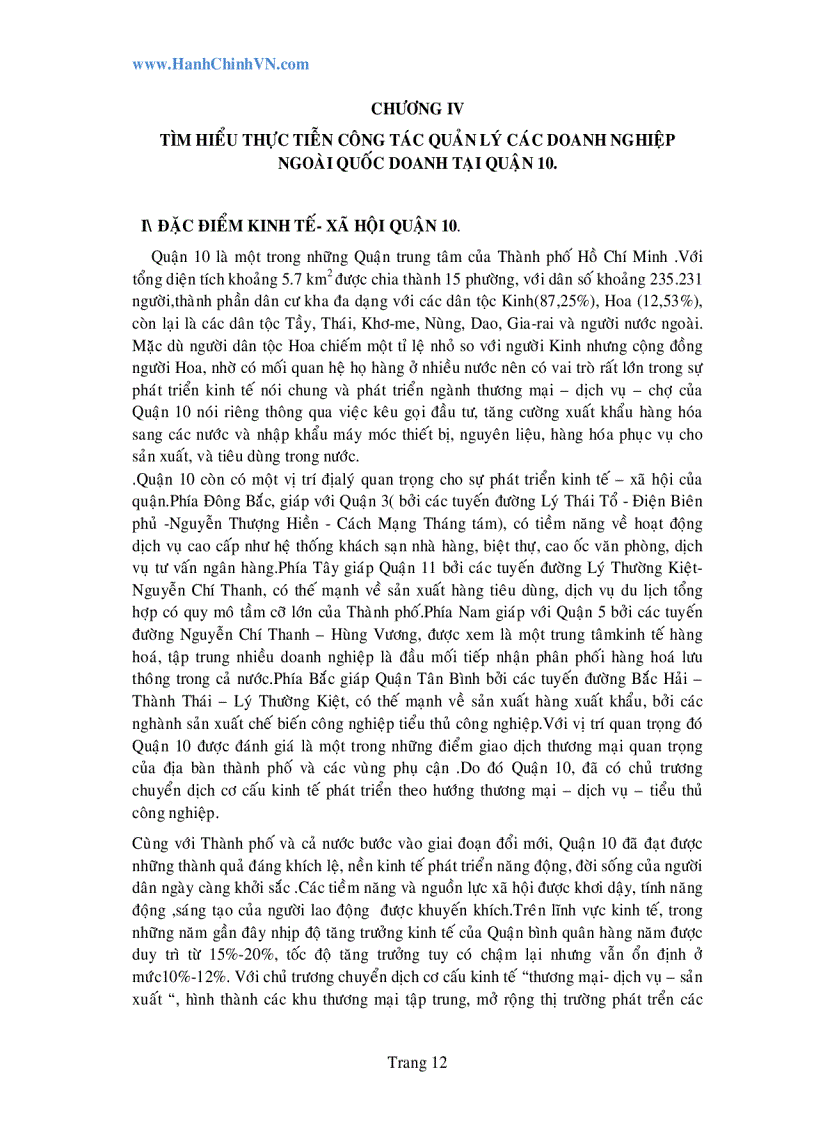 image for page Hoạt động quản lý nhà nước đối với các doanh nghiệp ngoài quốc doanh tại phòng kinh tế thuộc UBND quận 10